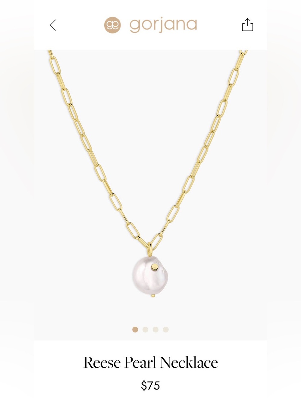 NWOT Gorjana Reese Pearl Gold Chain Necklace